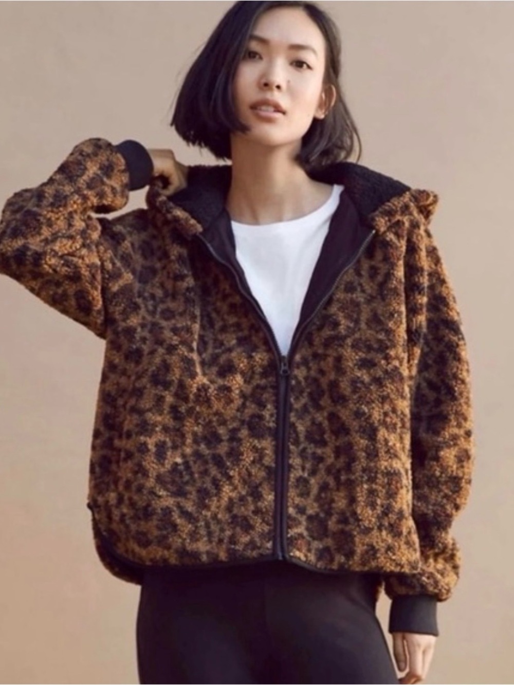 Lou & Grey Leopard-Print Sherpa Jacket in Brown